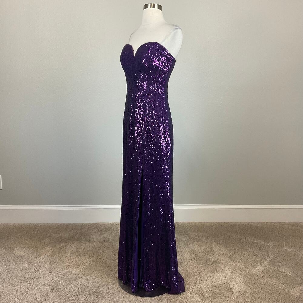 Strapless Sequined Thigh Slit Column Gown Purple Size 6 Formal Dress by AQUA - Picture 5 of 13